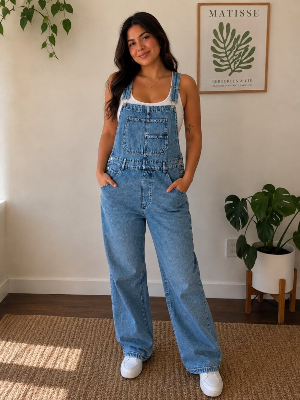 Free People Denim Overalls Women's Size Large Light Wash Blue Jean Bib Wide Leg